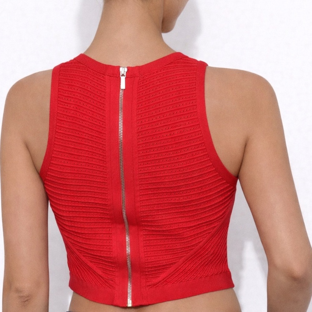 Bebe Red Sleeveless Ribbed Crop Tank Top